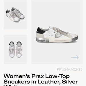 Philippe Model Paris Women's Sneaker PRSX Low Leather White, Silver Size 40